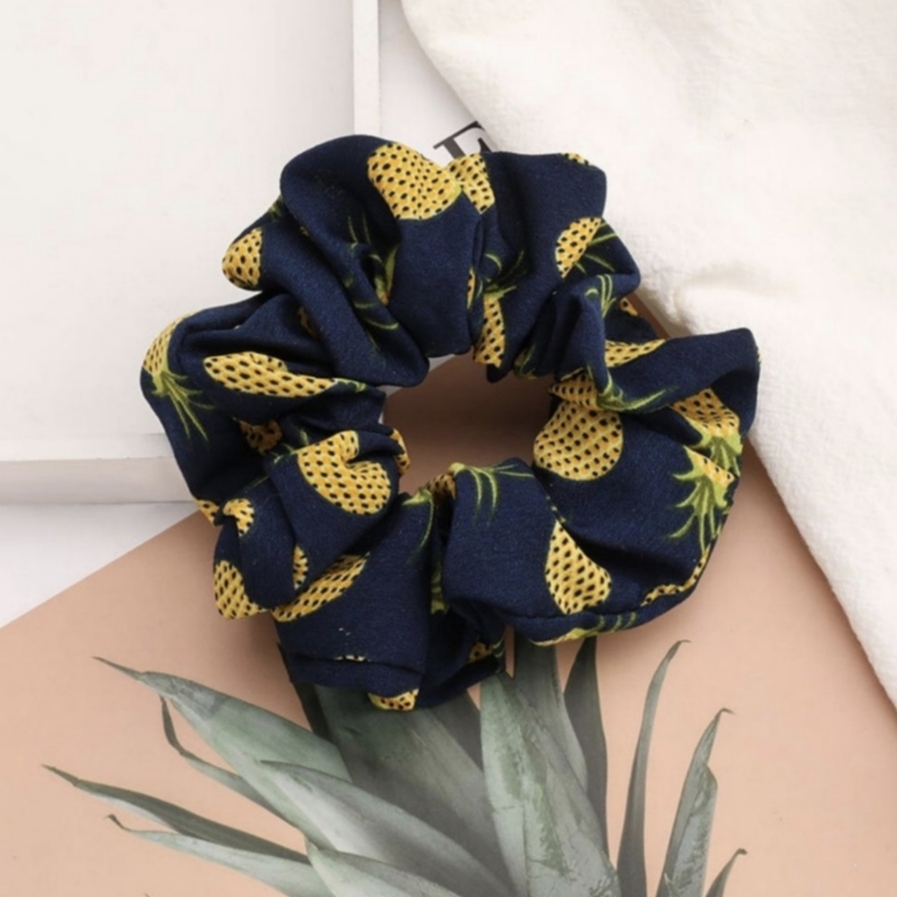 Navy Pineapple Print Scrunchie
